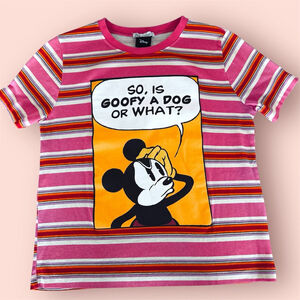 ZARA Disney Mickey Mouse Is Goofy A Dog or What Striped T-shirt Tee Size Large